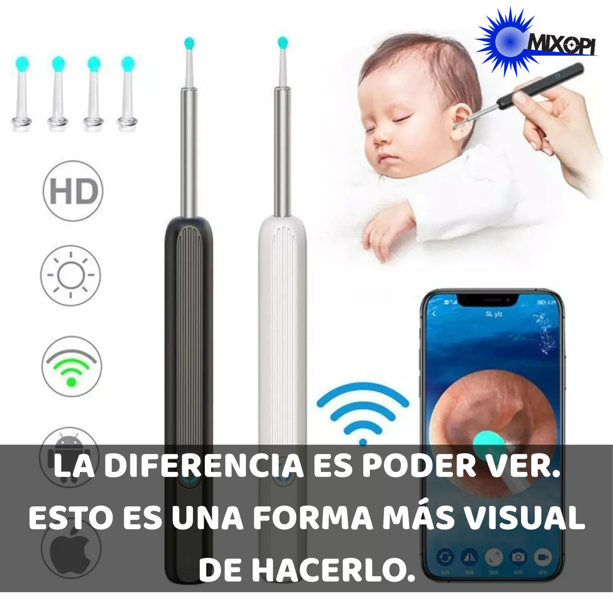 Otoscopio Limpiador de Oidos con Luz y Camara HD